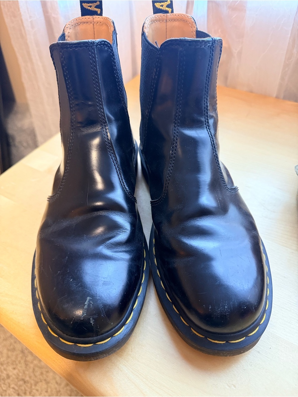 Dr. Martens Black Leather Chukka Boots with Yellow Stitching